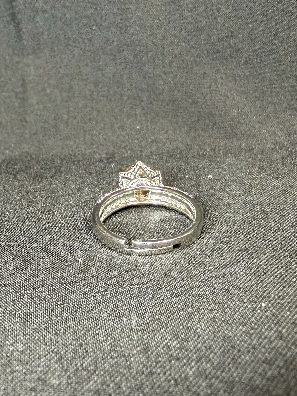 🥂 Champagne CZ Split Shank Adjustable Statement Ring Silver Tone 🥂
